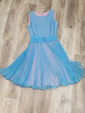 Vintage Miss Elliette Sky Blue and Mauve Chiffon Dress
